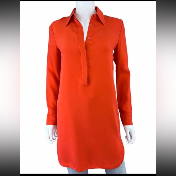 VINCE Orange 100% Silk Tunic Top - Picture 2 of 10